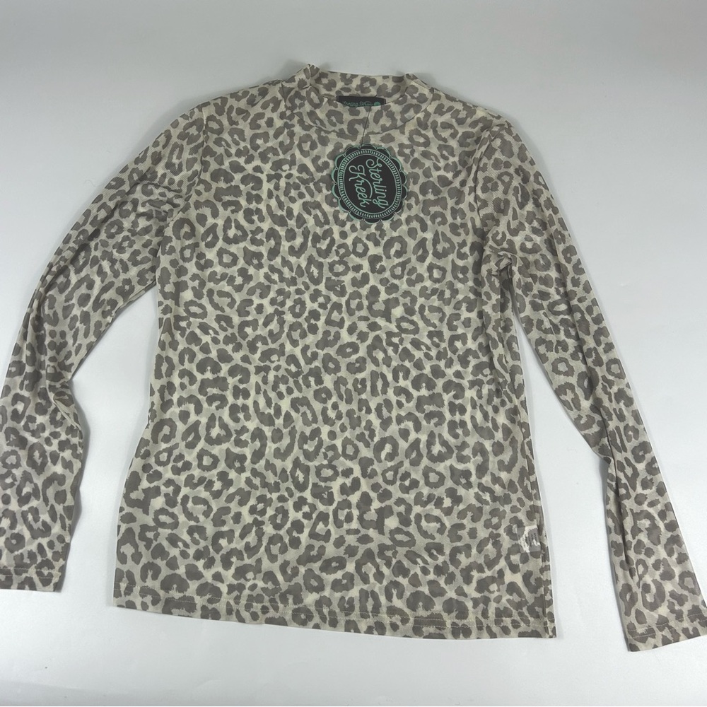 Sterling Kreek Womens Small Snow Leopard Mesh Long Sleeve Stretchy Top Western